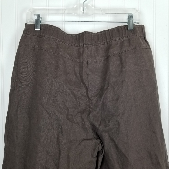 Eileen Fisher Organic Linen Wide Leg Pants Cropped Stretch Waist Brown Medium - Picture 6 of 9